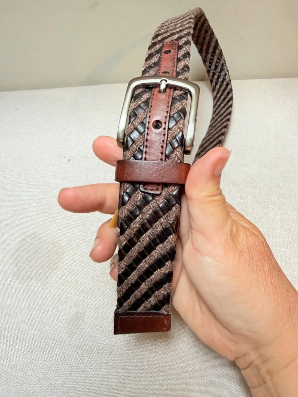 Tommy Bahama Fabric and Leather Men’s Braided Belt Brown and Black 34